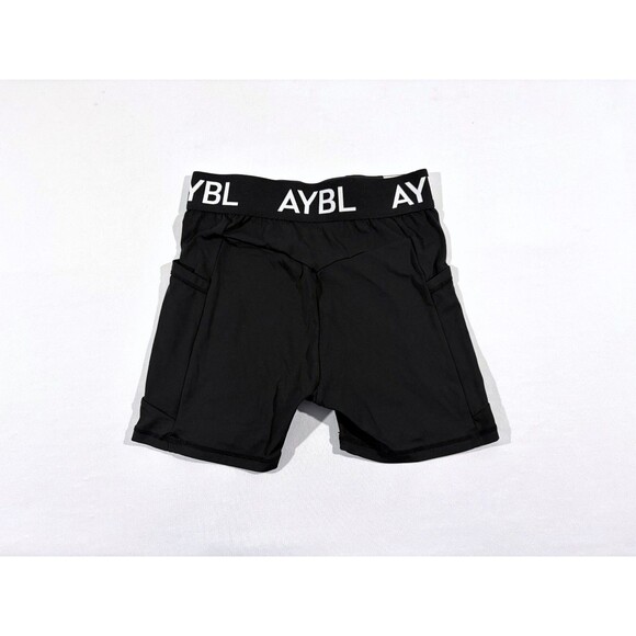 AYBL Womens Logo Black Activewear Workout Bike Yoga Running Stretch Shorts Sz S - Picture 8 of 8